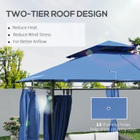 Outsunny 10' x 13' Double Roof Patio Gazebo, Outdoor Gazebo with Curtains, for Garden, Lawn, Backyard and Deck, Dark Blue(m-4)