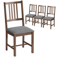HOMCOM Set of 4 Dining Chairs, Upholstered Dining Room Chairs with Rubberwood Legs and Slat Backrest for Kitchen, Gray(m-11)