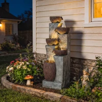 Outsunny Outdoor Water Fountain with 5-Tier Crock Design, 51.2" Tall Cascading Waterfall Garden Fountain with LED Lights(m-2)