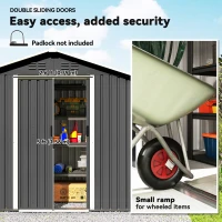 Outsunny 6.5x3.5ft Metal Garden Storage Shed for Outdoor Tool Storage with Double Sliding Doors and Vents, Dark Grey(m-5)