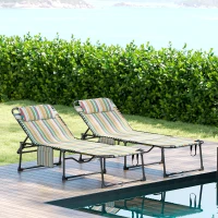 Outsunny 2 Piece Folding Chaise Lounge Pool Chairs with 5-level Reclining Back, Reading Hole, Side Pocket, Rainbow Striped(m-9)