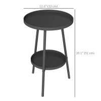 Outsunny Round Garden Table, 2-Tier Small Side Table, Metal Patio Table Coffee Table Dining Table, Black(m-3)