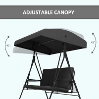 Outsunny 3-Seat Outdoor Porch Swing Patio Swing with Adjustable Canopy, Side Tray, Removable Cushion for Garden, Poolside, Grey(m-5)