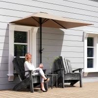 Outsunny 8ft Half Round Umbrella Outdoor Balcony Parasol Patio Garden Outdoor Window Sun Shade w/ 5 Ribs(m-8)