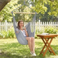 Outsunny Hammock Chair Swing Hanging Macrame Chair w/ Two Soft Seat Cushions, Grey(m-9)
