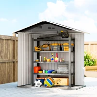 Outsunny 6.5x3.5ft Metal Garden Storage Shed for Outdoor Tool Storage with Double Sliding Doors and Vents, Dark Grey(m-10)