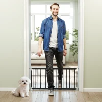 PawHut 26"-37" Dog Gate, Adjustable Pet Gate, Fits 18" Tall with 2 Extension, Pressure Mount Kit for Stairs and Doorways, Black(m-11)