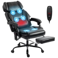 HOMCOM High Back Vibration Massage Office Chair Heated Reclining Computer Chair w/ Footrest, Swivel Wheels, Remote, Black(m-11)