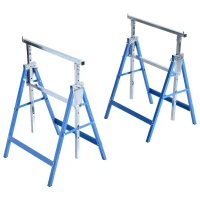 HOMCOM Set of 2 Adjustable Telescopic Builders Trestle, DIY Steel Work Bench Carpenter, Folding Saw Horse Tools Blue(m-2)