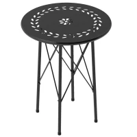 Outsunny 15.7" Round Garden Table with Floral Cut-Out, Steel Balcony Side Bistro Coffee Table with Adjustable Feet, Black(m-2)