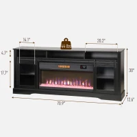 HOMCOM Fireplace TV Stand for TVs Up to 80 Inch, TV Console with Electric Fireplace, Open Storage and Side Cabinets, Black(m-3)