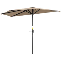 Outsunny 9.8ft Half Umbrella Semi Round Patio Parasol with Crank Handle, Top Vent for Garden, Balcony- NO BASE INCLUDED, Coffee(m-2)