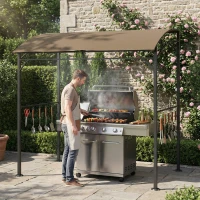 Outsunny 7' x 5' Garden Grill Canopy, BBQ Grill Gazebo Tent with Steel Frame and Hooks, Outdoor Sun Shade, Dark Coffee(m-9)