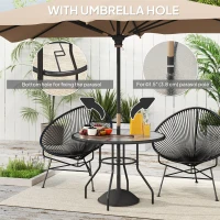 Outsunny 39.4" Round Outdoor Dining Table Coffee Side Bistro Table with Umbrella Hole, Glass Top, Steel Frame for Garden, Patio(m-4)