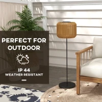 Outsunny Wicker Outdoor Floor Lamp, Cordless Solar Lantern with Auto On/Off LED Lights, IP44 for Patio, Porch, Pathway, Yellow(m-7)