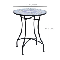 Outsunny 23.6" Mosaic Round Patio Table with Ceramic Tabletop, Outdoor Furniture, Multicolor(m-3)