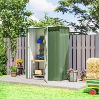 Outsunny 4.7' x 3' Outdoor Storage Shed, Galvanized Metal Utility Garden Tool House, 2 Vents and Lockable Door for Backyard, Patio, Garage, Lawn, Green(m-7)