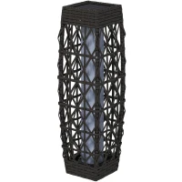 Outsunny Wicker Outdoor Floor Lamp, Decorative Solar Lantern with Auto On/Off LED Lights, IP44 for Patio, Porch, Pathway, Grey(m-2)