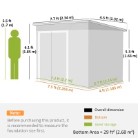 Outsunny 7.5' x 4.3' Outdoor Storage Shed, Waterproof Metal Garden Shed with Lockable Doors, for Backyard, Lawn, Patio, Dark Grey(m-3)