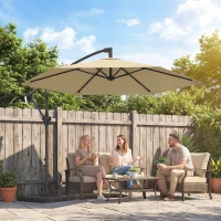 Outsunny 9.7 ft Offset Patio Umbrella with Water/Sand Fillable Weights, Garden Hanging Parasol with Locking Latch, Khaki(m-1)