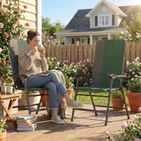 Outsunny Folding Patio Chairs Set of 2, Padded High Back Lawn Camping Chairs with Armrests, 600D Oxford Fabric, Dark Green(m-10)