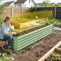Outsunny 8 x 1.3 x 1.5ft Galvanized Raised Garden Bed, Reinforced Outdoor Planter Box with Open Bottom, Light Green(m-3)