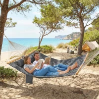 Outsunny Outdoor Hammock 2-Person, with Pillow & Pad, 440 lbs Capacity, Gray(m-9)