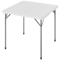 Outsunny Folding Picnic Table Heavy Duty Camping Table 34" x 34", Indoor Outdoor Use for Picnic, Beach, BBQ, White(m-2)