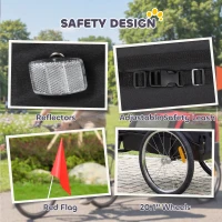 PawHut Dog Bike Trailer, Pet Cart Bicycle Carrier with 20" Air Tires, Quick-Release Wheels, Reflectors, Flag(m-7)