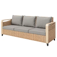 Outsunny Rattan Wicker Sofa 3-Seater Outdoor Patio Sofa with Cushions for Garden Backyard Porch Gray(m-1)