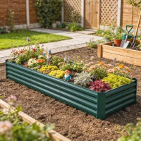 Outsunny 8 x 2.6 x 1.5ft Galvanized Raised Garden Bed, Reinforced Outdoor Planter Box with Open Bottom, Green(m-1)