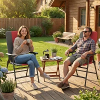 Outsunny Folding Patio Chairs Set of 2, Padded High Back Lawn Camping Chairs with Armrests, 600D Oxford Fabric, Red(m-8)