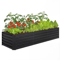 Outsunny 8 x 2.6 x 1.5ft Galvanized Raised Garden Bed, Reinforced Outdoor Planter Box with Open Bottom, Black(m-11)