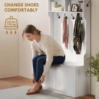 HOMCOM 4-In-1 Hall Tree with Shoe Bench, Modern Coat Rack with Open Shelf for Hallway, Entryway, Bedroom, Living Room, White(m-5)
