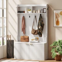 HOMCOM 4-In-1 Hall Tree with Shoe Bench, Modern Coat Rack with Open Shelf for Hallway, Entryway, Bedroom, Living Room, White(m-8)