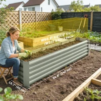 Outsunny 8 x 1.3 x 1.5ft Galvanized Raised Garden Bed, Reinforced Outdoor Planter Box with Open Bottom, Light Grey(m-3)
