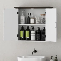 HOMCOM Bathroom Wall Cabinet, Farmhouse Medicine Cabinet Wall Mounted with 2 Doors and Adjustable Shelf, White(m-7)
