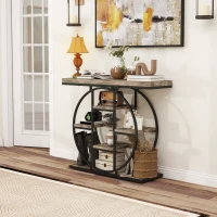 HOMCOM 39.4" Console Table with Storage Shelves, Industrial Sofa Table for Living Room, Hallway, Rustic Brown(m-9)