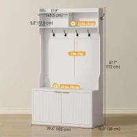 HOMCOM 4-In-1 Hall Tree with Shoe Bench, Modern Coat Rack with Open Shelf for Hallway, Entryway, Bedroom, Living Room, White(m-3)