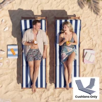 Outsunny Outdoor Chaise Lounge Cushions Set of 2 with 6 Ties, High-Density Foam, for Patio and Poolside, Dark Blue and White(m-8)