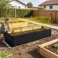 Outsunny 8 x 2.6 x 1.5ft Galvanized Raised Garden Bed, Reinforced Outdoor Planter Box with Open Bottom, Black(m-3)