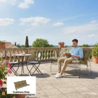 Outsunny Bench Cushion Non-Slip Outdoor Swing Cushion w/Backrest Side Pocket for 3 Seater Patio Furniture Beige(m-8)