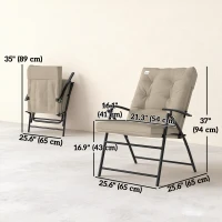 Outsunny Set of 2 Outdoor Folding Chairs with Adjustable Backrest, Padded Camping Chairs for Outdoor Events, Khaki(m-3)