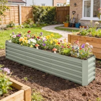 Outsunny 8 x 1.3 x 1.5ft Galvanized Raised Garden Bed, Reinforced Outdoor Planter Box with Open Bottom, Light Grey(m-1)