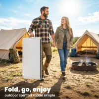 Outsunny Folding Picnic Table Heavy Duty Camping Table 34" x 34", Indoor Outdoor Use for Picnic, Beach, BBQ, White(m-5)