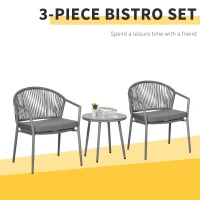 Outsunny 3-Piece Rattan Bistro Set, Garden Seating Group with 2 Armchairs and Coffee Table, Balcony Furniture Set, Grey(m-4)