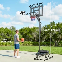 Soozier Basketball Hoop, 7.7 FT to 10 FT Adjustable, Portable Basketball Goal with 43'' Shatterproof Backboard,Fillable Base(m-3)