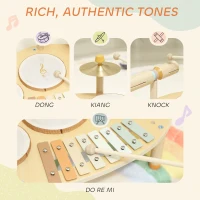 Qaba Toddler Drum Set, 4-in-1 Musical Instruments for Kids 2+, Gifts for Girls Boys Birthday, Natural Wood(m-6)