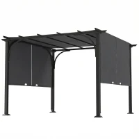 Outsunny 10' x 10' Retractable Pergola Canopy, UPF50+ Outdoor Metal Pergola Gazebo Sun Shade Shelter with Steel Frame, Dark Grey(m-2)