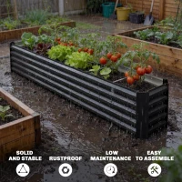 Outsunny 8 x 1.3 x 1.5ft Galvanized Raised Garden Bed, Reinforced Outdoor Planter Box with Open Bottom, Black(m-5)